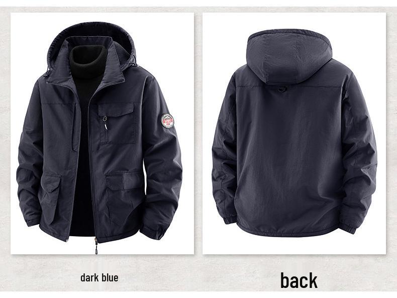 Men's Thick Fleece-Lined Workwear Jacket with Detachable Hood - Trendy Casual Style 23011R