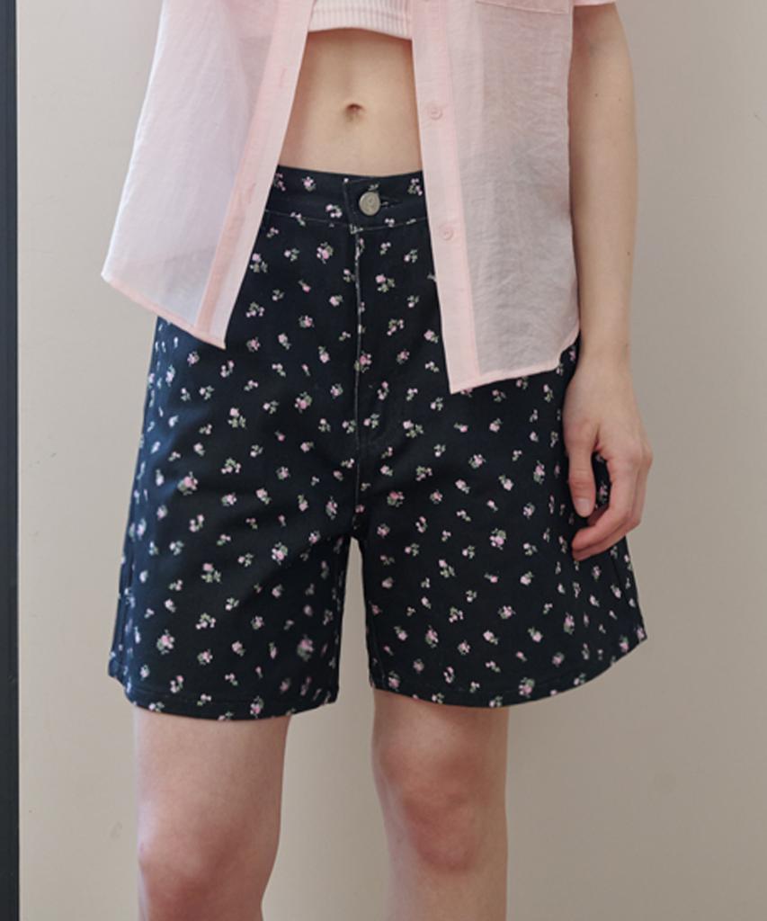OPENING SUNSHINE Vintage Flower Denim Shorts Black