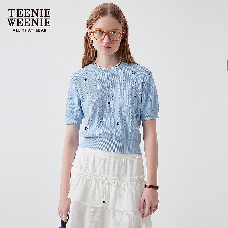 Teenie Weenie Bear Women's 2025 Summer Embroidered Short Sleeve Knit Top