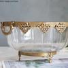 Binaural Fruit Bowl Brass Crystal Glass Bowl Fruit Plate Decorative Storage Tray Salad Bowls Snack Tray Cake Pan Dessert Plate