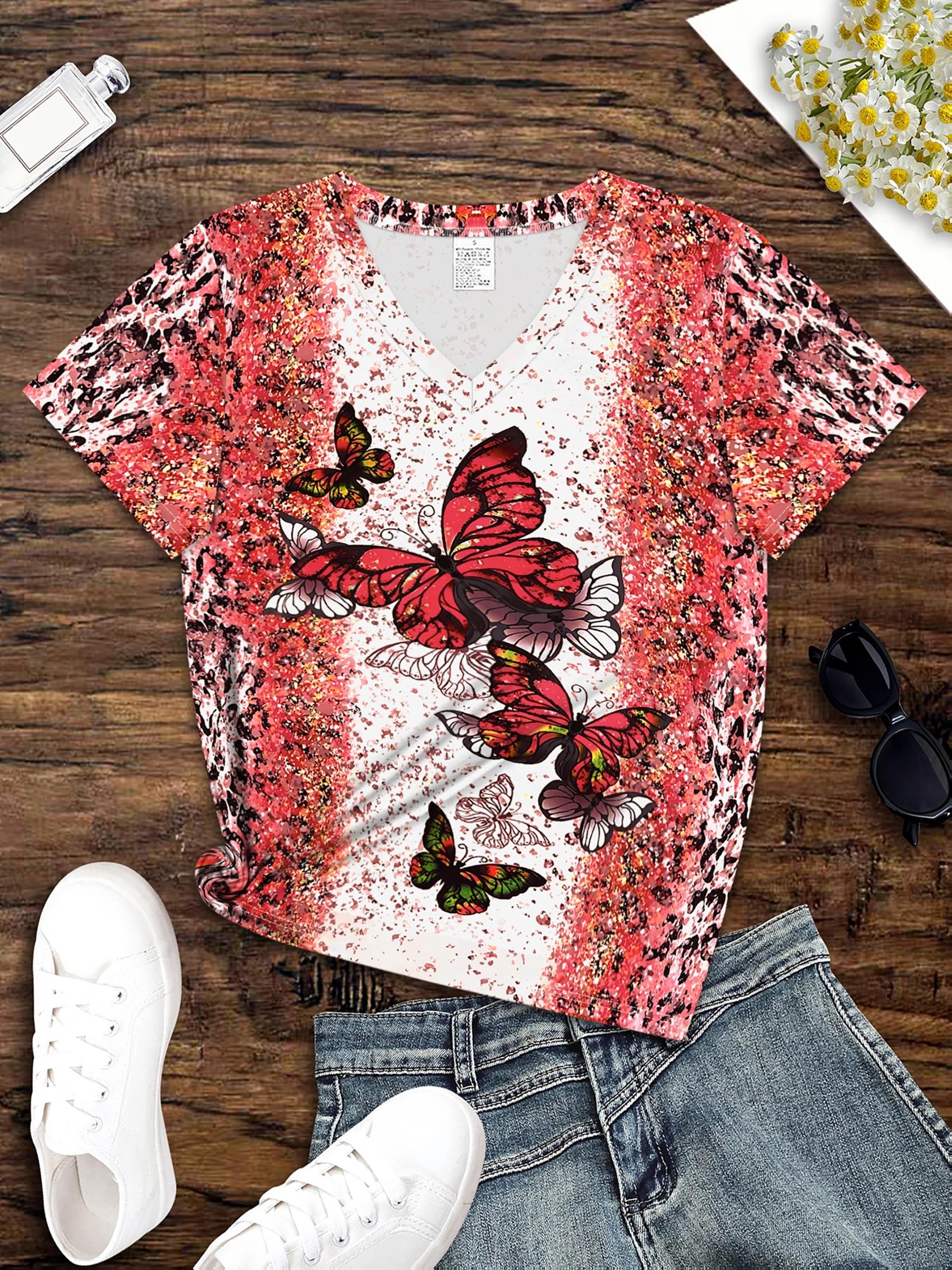 

2D Printed Elegant and Stylish Casual Vacation Abstract Painting Gradient Tie-Dye Color Block Patchwork Butterfly Graphic All-Over Print Breathable V- S дубильная кора