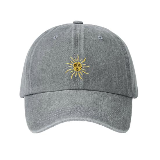 Embroidery Sun Pattern Baseball Buckle Retro Distressed Hat Adjustable Back Style Baseball Cap