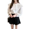 Korean Style Doll Collar Lace Trim Long Sleeve Shirt for Spring & Autumn
