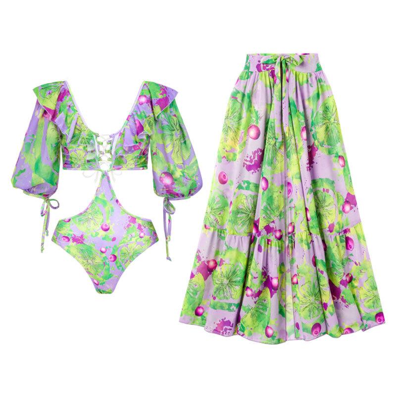 Nový styl řasení Jednodílné Dvoudílné Sexy Dovolenkové Plavky Dámská Síťovaná Sukně Plavkový Set