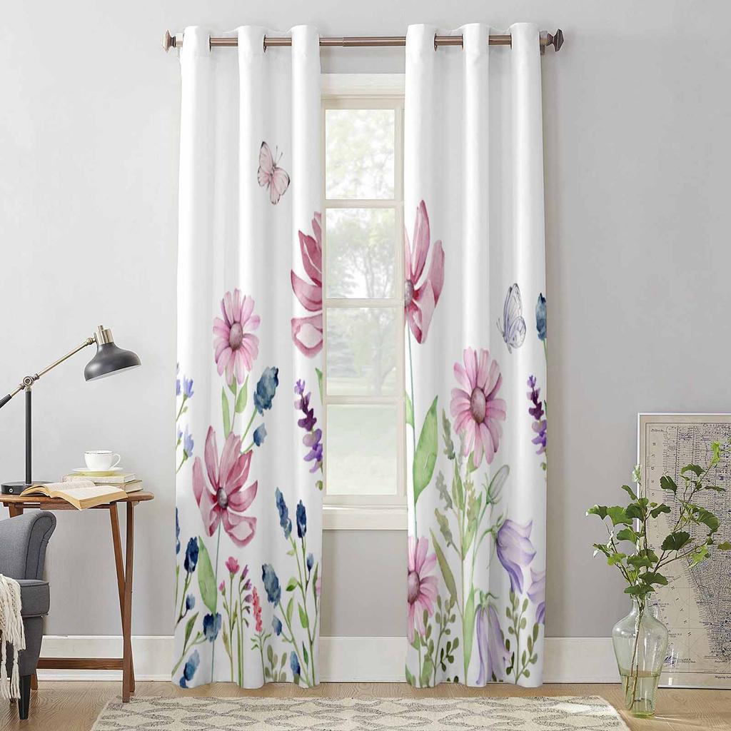 Summer Plants Flowers Butterflies Window Curtains for Living Room Bedroom Curtain Modern Kitchen Blinds Drapes Curtains