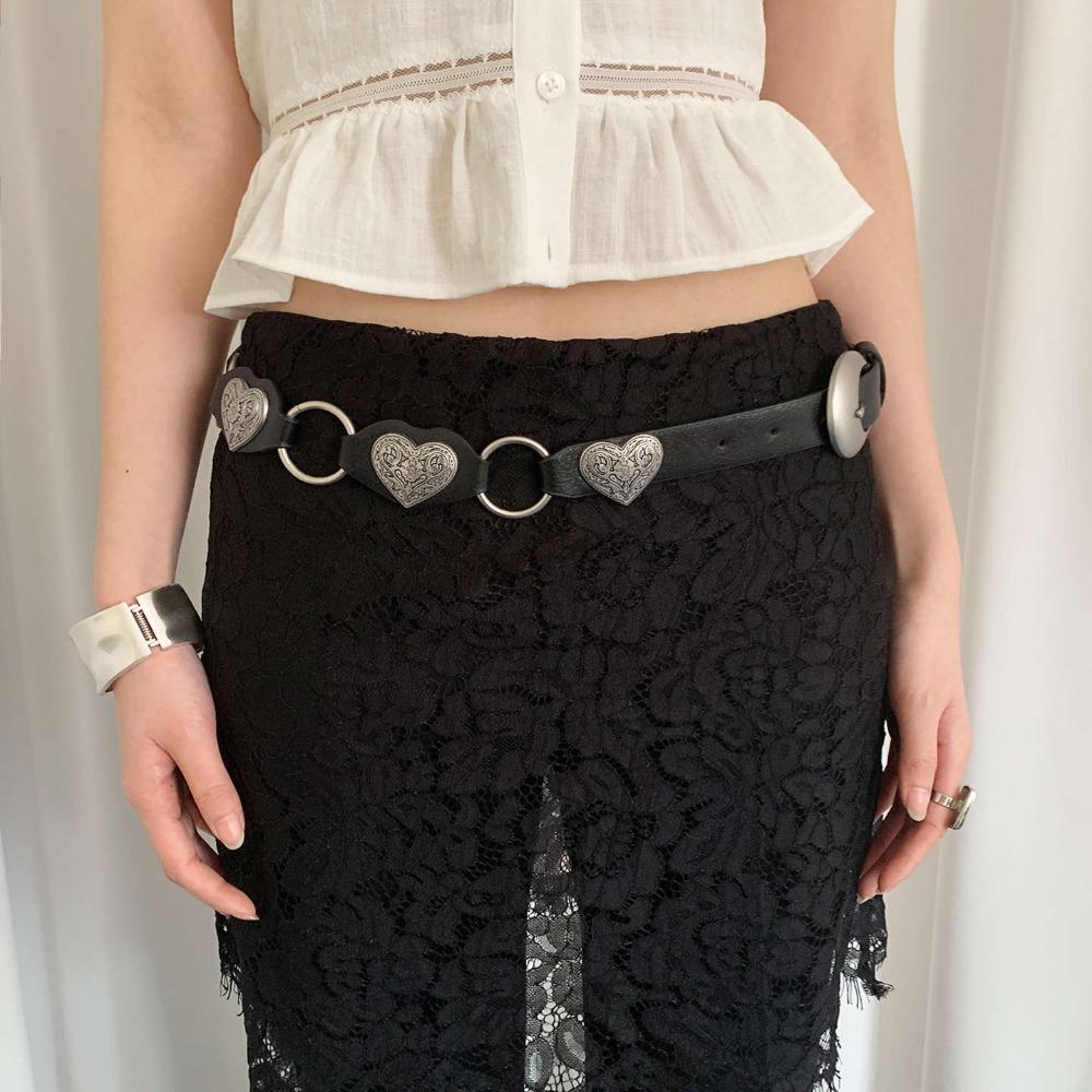 Metal Heart Rivet Belts Round Ethnic Style Waistband Punk Western Style Cowboy Belts  Women