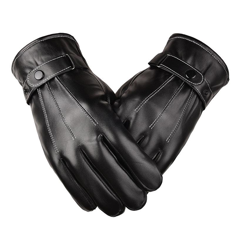 Autumn and Winter Men's PU Touch Screen Gloves with Three Ribs and Velvet Wind Proof and Waterproof Outdoor Cycling.