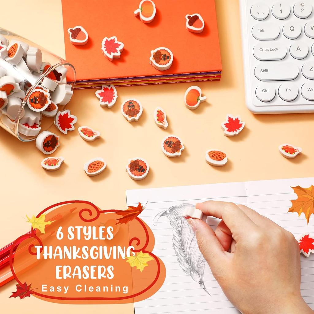 Yexiya Fall Mini Erasers for Bulk Apple Erasers Novelty Thanksgiving Pumpkin Maple Leaf Party Favor Stationery Cute Fun for Autumn Rewards(60 Pcs)