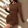Women's Autumn Winter Solid Color Slim Fit Long Sleeve Dress - Elegant and Flattering
