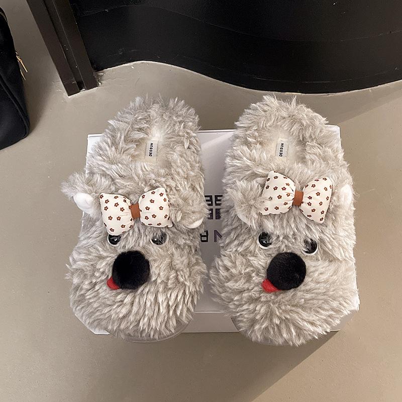 

Fashion Lovely Puppy Fur Slippers Women s Autumn Winter Home Indoor Slides Warm Cartoon Dogs Shoes Comfortable Slip-On Pantuflas Mujer 36-37 серый
