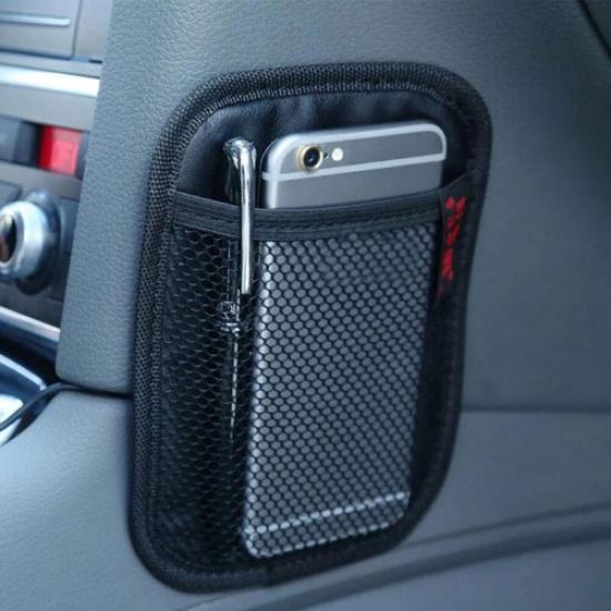Black Car Storage PU Leather Pouch Bag Phone Holder Organizer Car Accessories