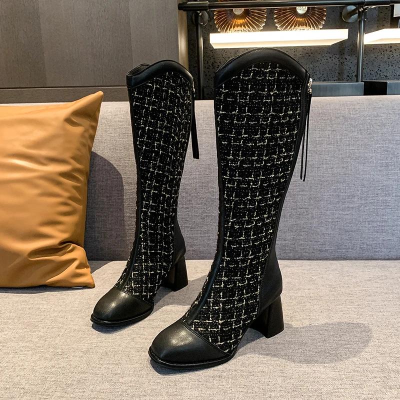 Women Knee High Chelsea Boots High Heels Shoes Winter 2025 New Trend Fashion Chunky Gladiator Shoes Goth Pumps Dress Botas Mujer