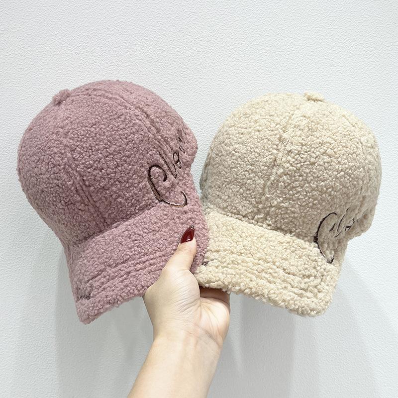 Autumn and Winter New Lamb Wool Embroidered Letter Baseball Cap Women's Outdoor Warm Fashion Cap