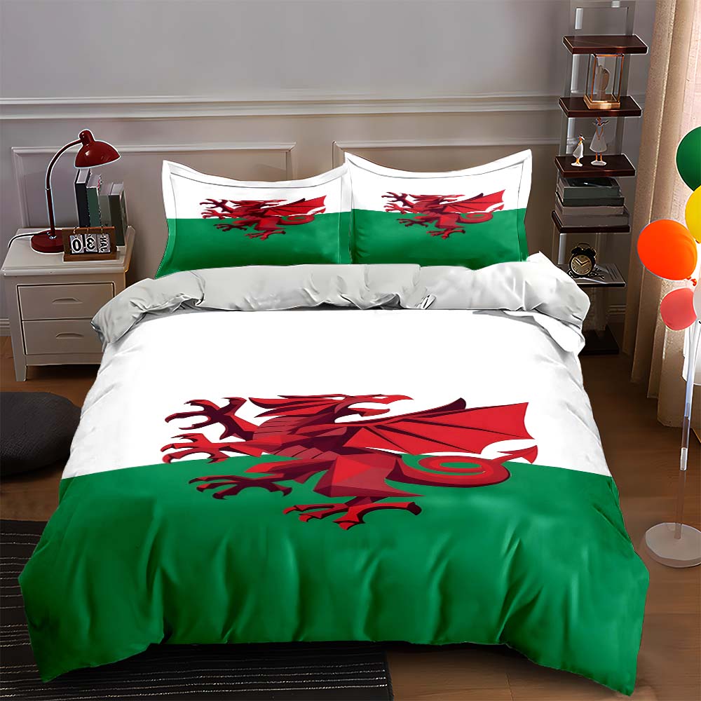 

Red dragon, green background. Bedding sets Duvet cover sets Duvet covers Pillowcases(1 * Duvet Cover 2 * Pillowcases, without duvet insert) 135x200cm
