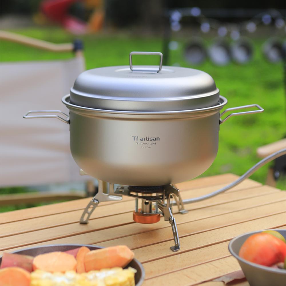 Titan-Dampfgarer, Suppentopf-Set mit Deckel, Outdoor-Camping, Suppen-Dampftopf, Pfanne, Mess-Set