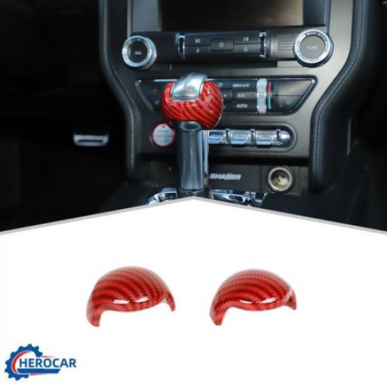 Center Central Gear Shift Head Knob Trim Cover For Ford Mustang Red Carbon Fiber