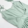 French Vacation Style Sexy Pure Desire Cotton Linen Tie Backless Strap Dress Women's Hot Item