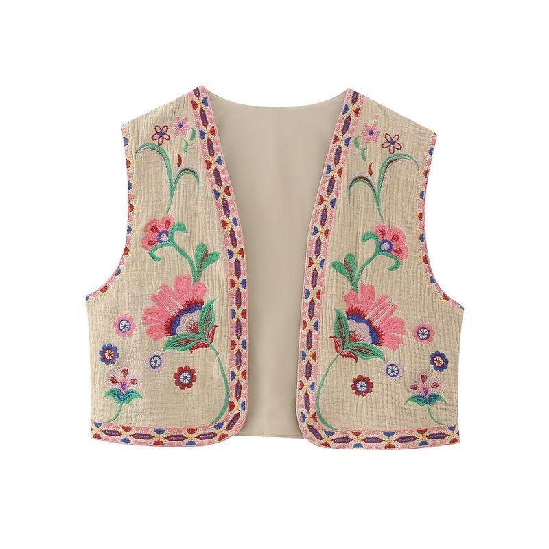 

Kaslead Women s Fashion-Style Cardigan Vest Embroider Khaki XS
