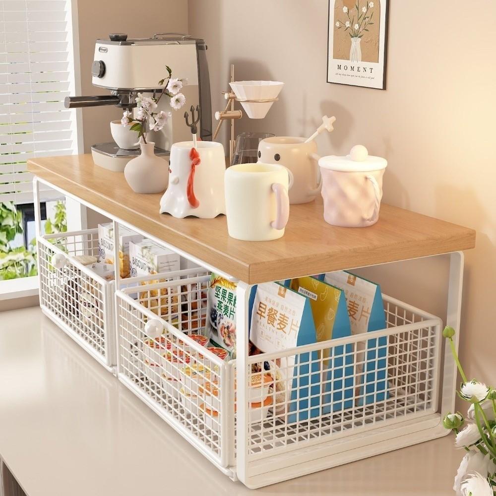 Multi-Layer Metal Storage Rack Solid Wood Countertop Storage Rack Kitchen Countertop