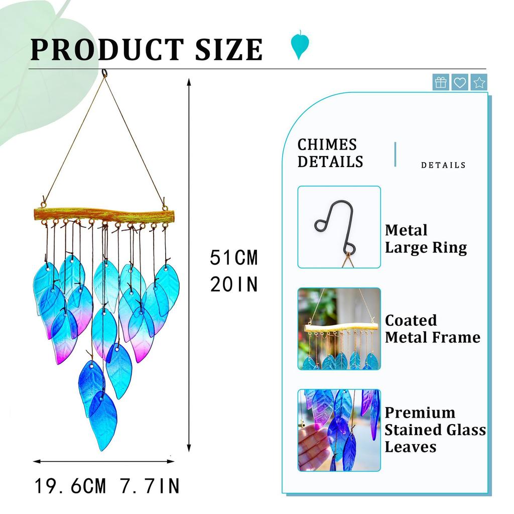 Ručně vyrobená modrá skleněná ryba zvonkohra velká venkovní/vnitřní závěsná dekorace