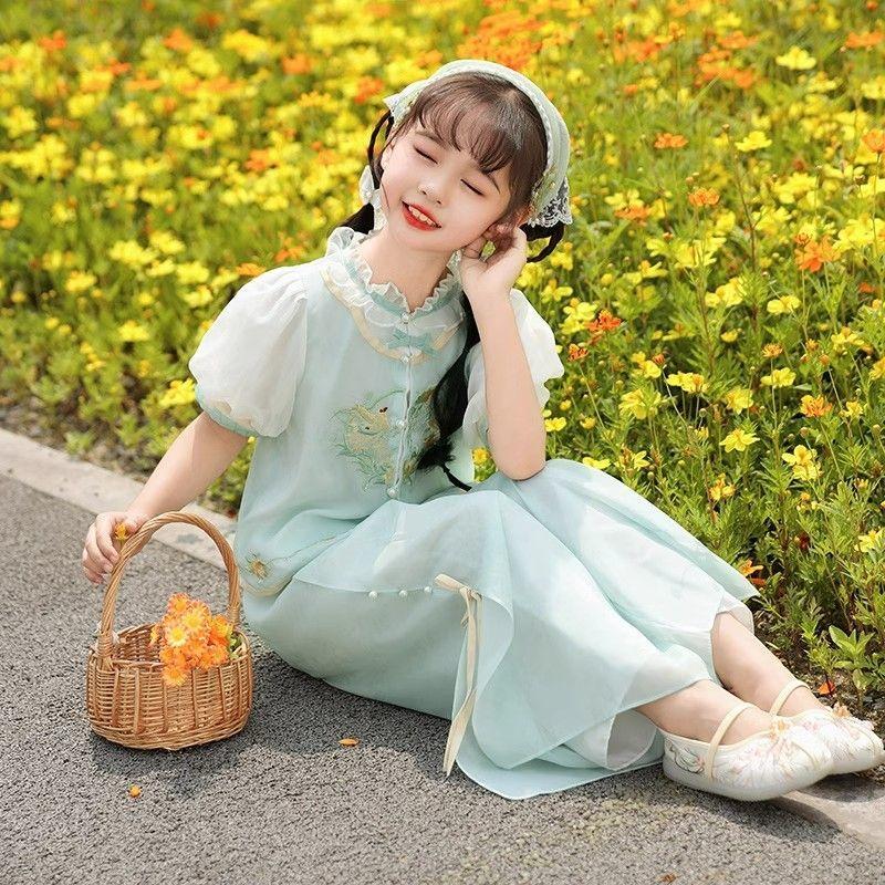 Women's Neo Chinese Style Summer Slimming Children's Ancient Style Improved Suit Skirt Long Pants Set Chinese Style