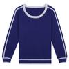 Womens Lightweight Cotton Knit Sweater Round Neck Loose Fit Long Sleeve Top Colorblock Design Office Casual Wear
