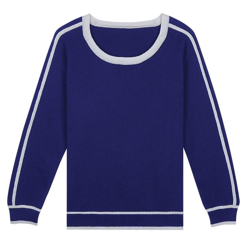 Womens Lightweight Cotton Knit Sweater Round Neck Loose Fit Long Sleeve Top Colorblock Design Office Casual Wear