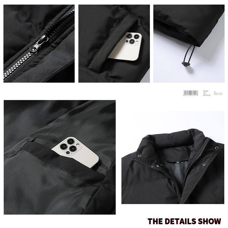 Unisex Cotton Padded Stand Collar Bread Coat - Autumn/Winter Casual Solid Color Jacket