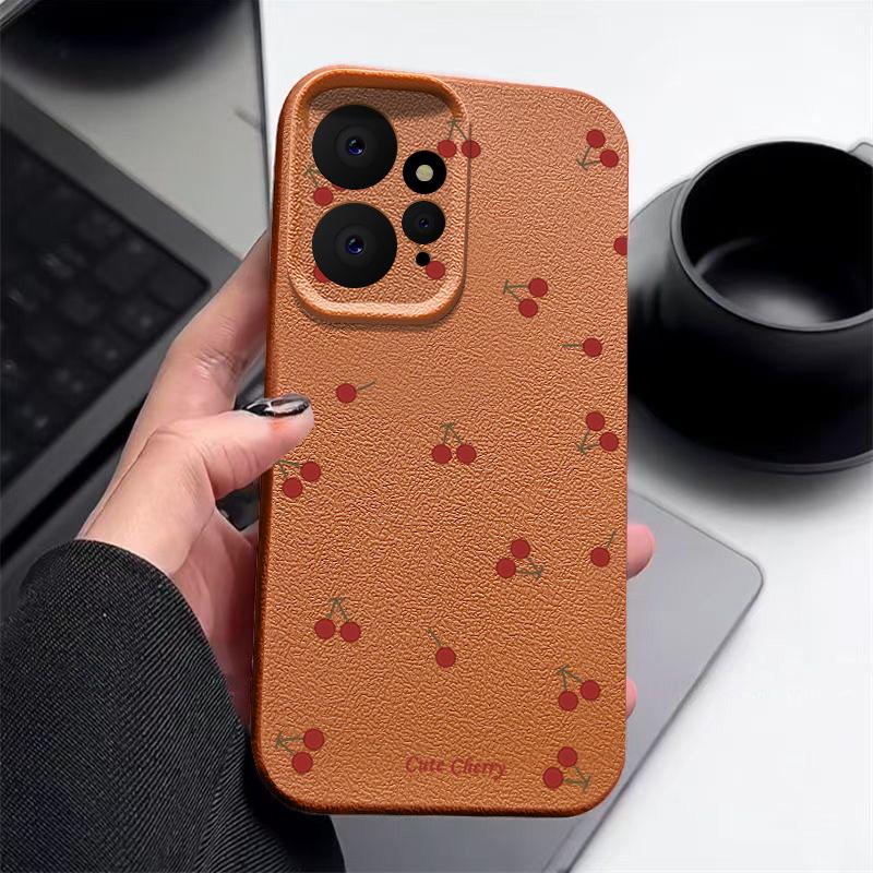 Little Cherry Print TPU Matte Leather Texture Slim Case For Xiaomi 13T Pro Poco X6 Redmi Note 14 Pro 13 12 11 Soft Shockproof Protection Phone Cover