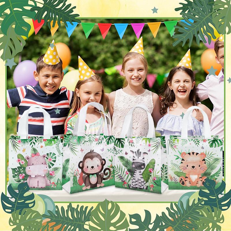 6pcs Jungle Animal Candy Gift Bag Non Woven Goodie Treat Bags Kid Safari Themed Birthday Party Favors Baby Shower Decor Supplies