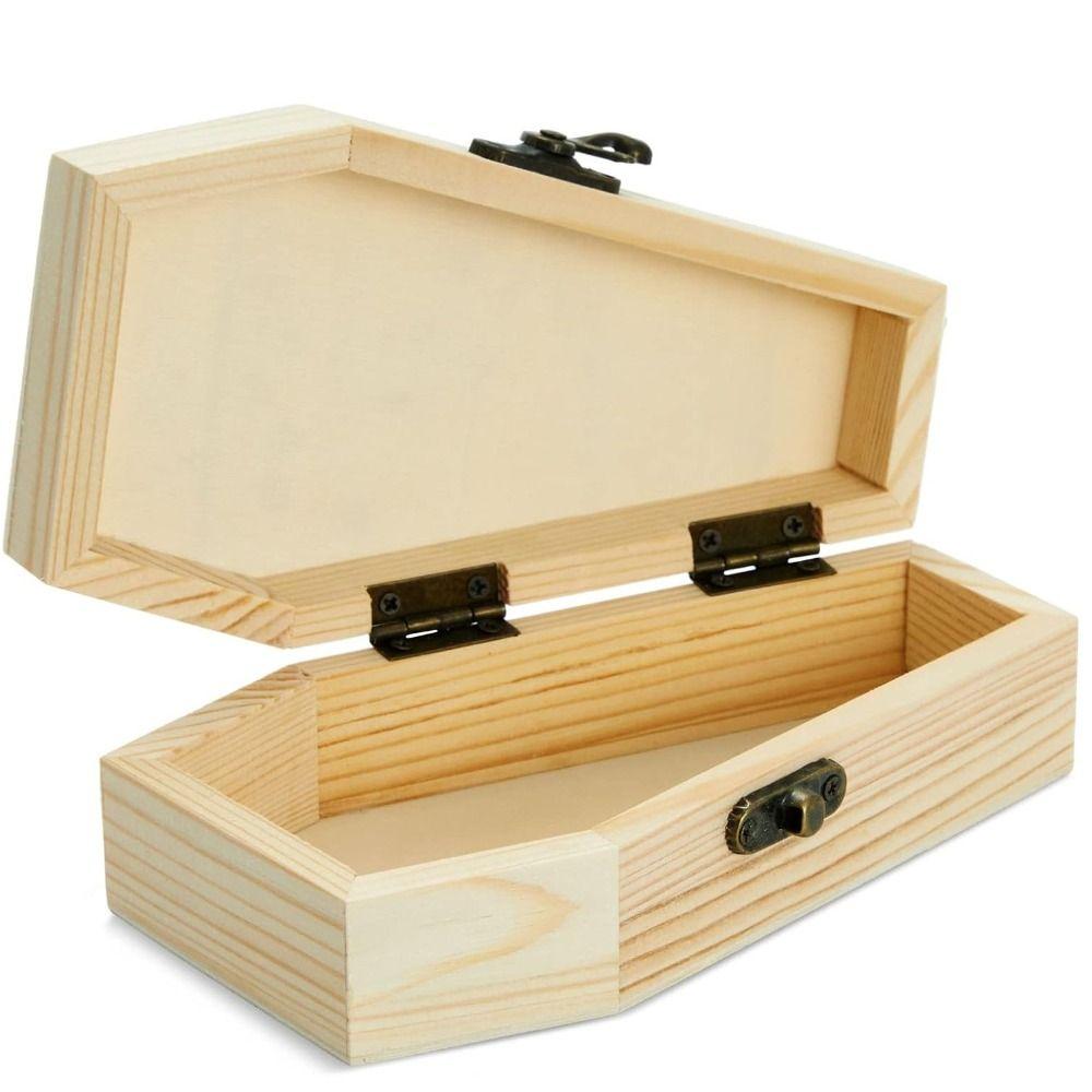 Multi-Purpose Wood Wood Coffin Box Coffin Shape with Lock Storage Box Halloween Gothic Gift Packing Box DIY Craft