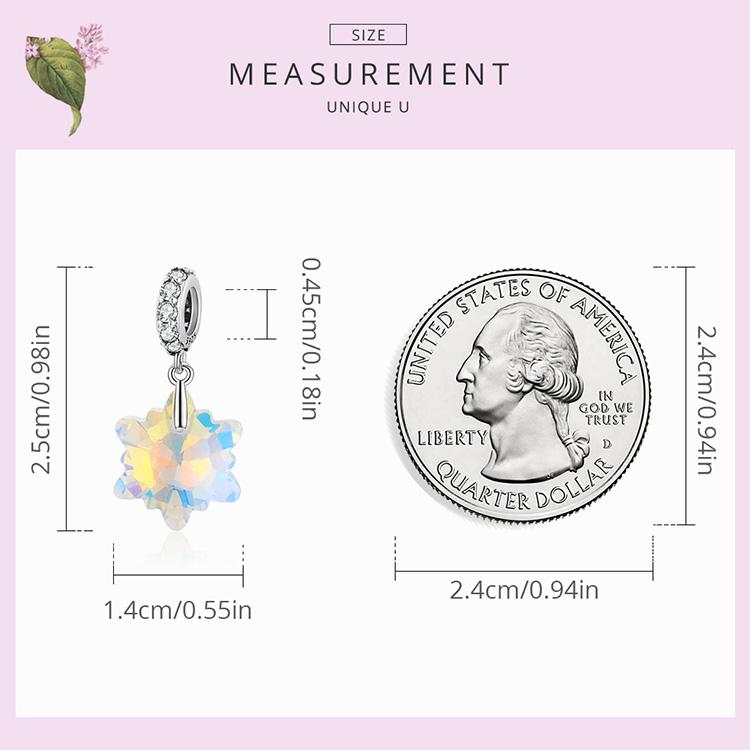 Bamoer, argint 925, mărgele rafinate cu fulgi de nea din cristale strălucitoare, pentru femei, bijuterii fine