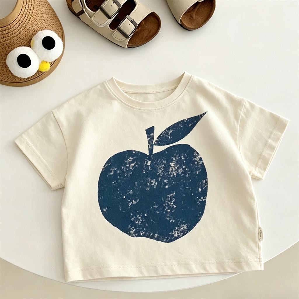 Cute Tees Children Solid Color TShirt Loose Casual Summer Clothes Round Neck Pullovers For Kids Pineapple Moon Printed TShirt
