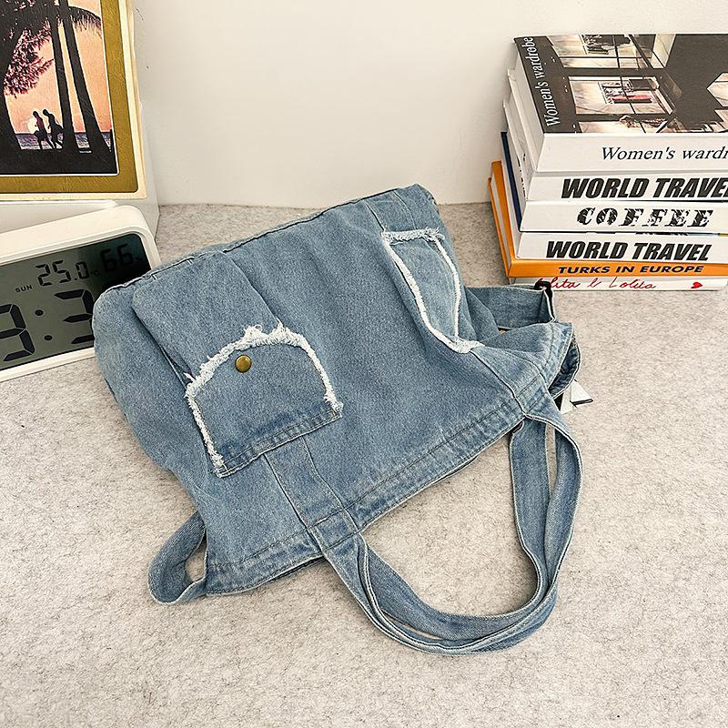 

Denim Bag Large Capacity Messenger Bag Women S Spring And Summer Harajuku Single Shoulder Function Mailman Tooling Bag светло-синий