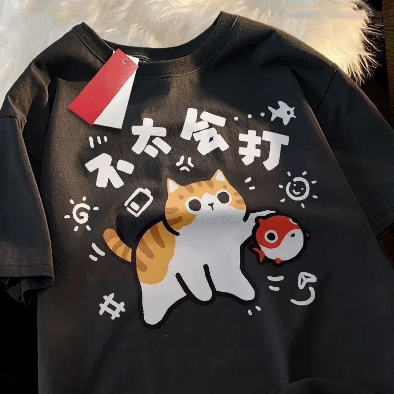Loose Short Sleeved Tshirt for Unisex Women Original Fashion Brand Couple Passion Cat Tee Top Unisex Clothing Oversized T Shirt