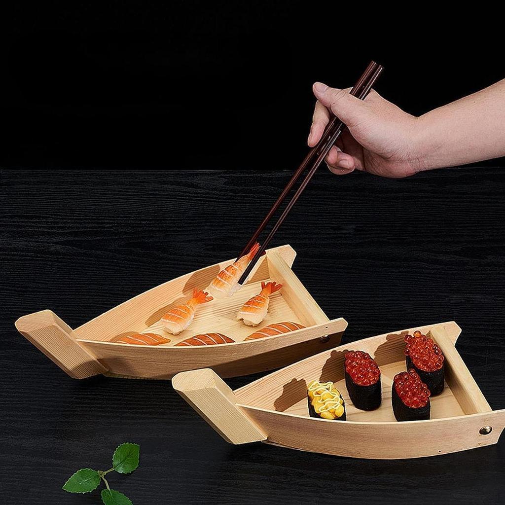 Sushi Boat Serving Tray Container Japanese Style Desserts Holder Plate Wood for