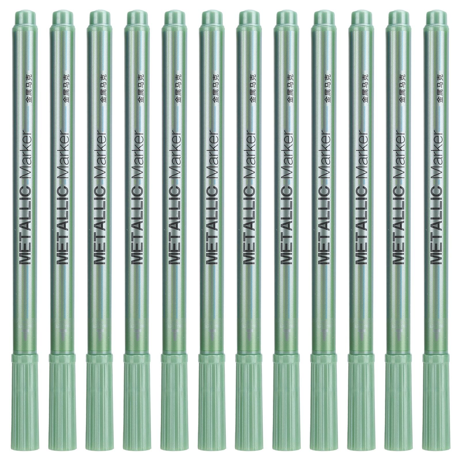 12Pcs Metallic Marker Paint Pen Single Color Permanent Ink Ultra Fine Point Tip Art Supplies Green