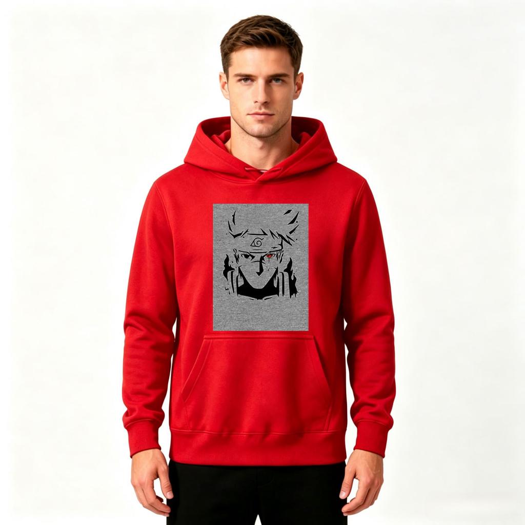 Men's Printed Pullover Hoodie, Anime Ninja Character Graphic Casual Long Sleeve Sweatshirt