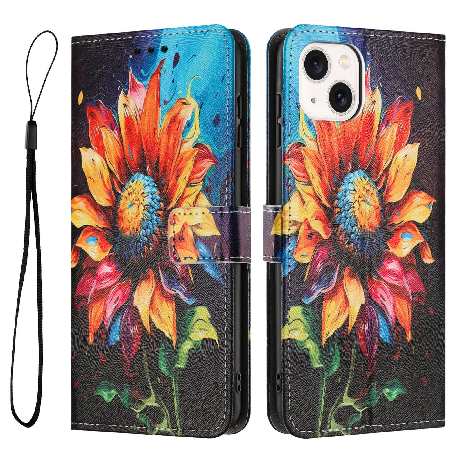 

YX-2501 Wallet Case for iPhone 15 Plus/14 Plus Pattern Printing PU Leather Phone Cover with Lanyard A