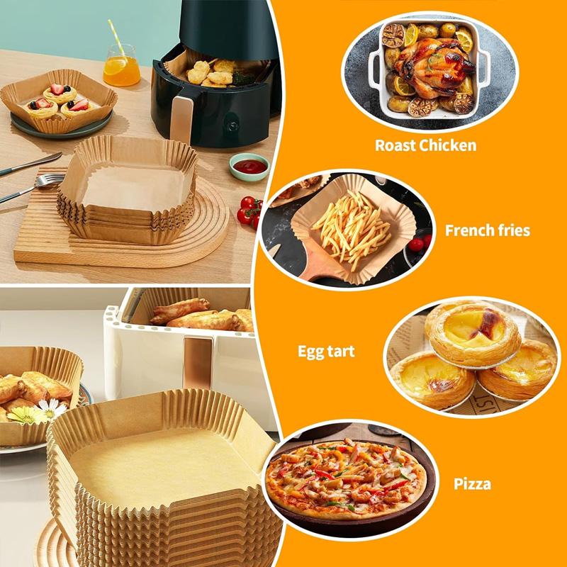 100pcs, Square Disposable Air Fryer Liners (9in), Paper Air Fryer Liner Pots, Paper Basket Bowls, Baking Trays, Oven Acces