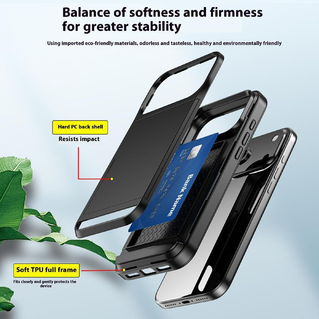 Pour iPhone 17 Pro Coque avec Porte-Cartes Coulissant PC+TPU Coque Arrière de Téléphone