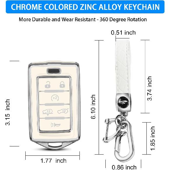 QBUC For Jeep 6 Buttons Key Fob Cover, Key Fob Case With Keychain For Jeep -2024 Cherokee Grand Cherokee Wagoneer Grand Wagoneer Compass Renegade