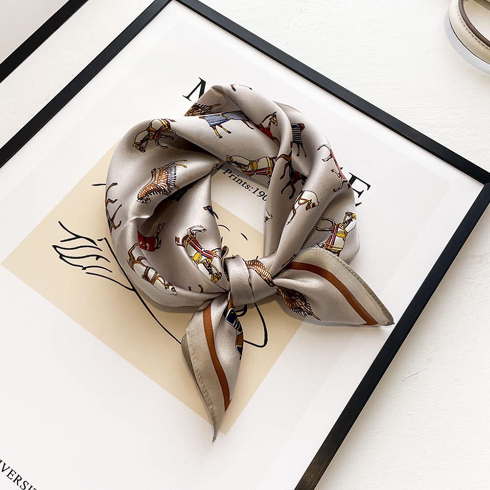 Natty Company Retro Illustration Print Square Stylish Soft To the Shiny and Neckerchief for Korean Style & Women's Scarf, 53x53cm, Silk-Like, Touch,