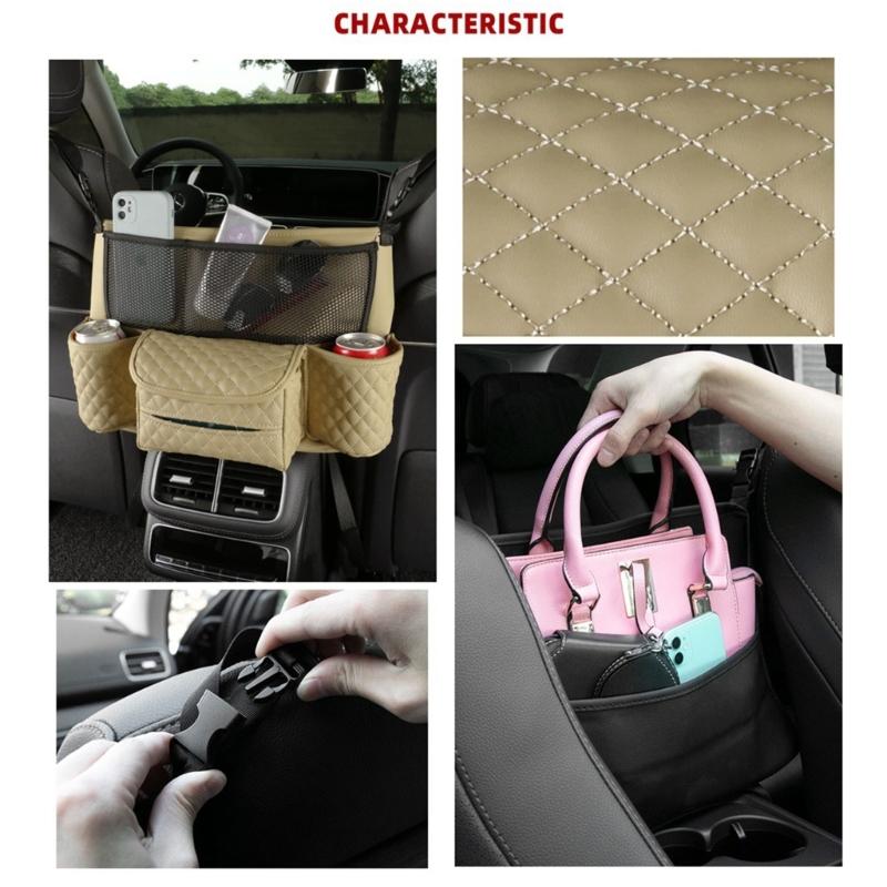 Car Seat Purse Handbag Holder Leather Pocket for Document Phone Storage Barrier of Backseat Kids Pet Fits Most Vehicles