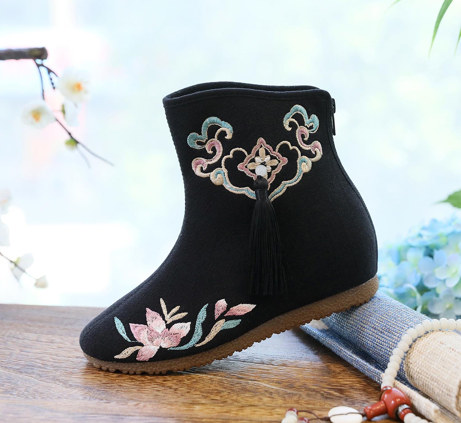 

Зимние женские вышитые туфли в китайском стиле, туфли на платформе, ханьфу, zapatos, женские повседневные винтажные белые ботильоны 35