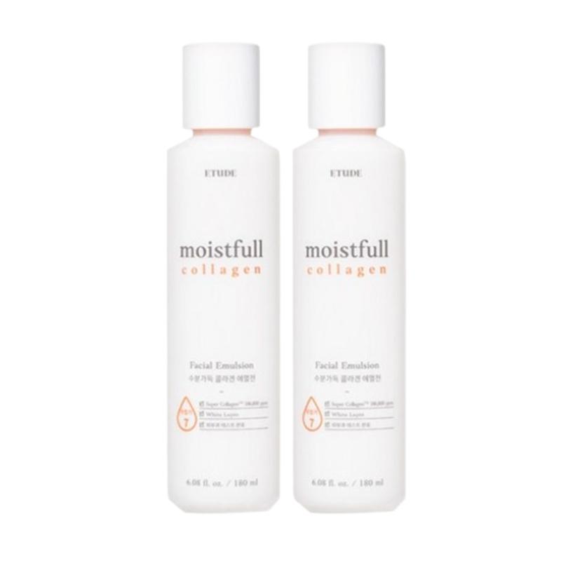 ETUDE Moistfull Collagen Emulsion 180ml x 2 – Lightweight Hydration, Fast Absorbing Collagen Moisture Care for Soft & Supple Skin 180ml 2ea