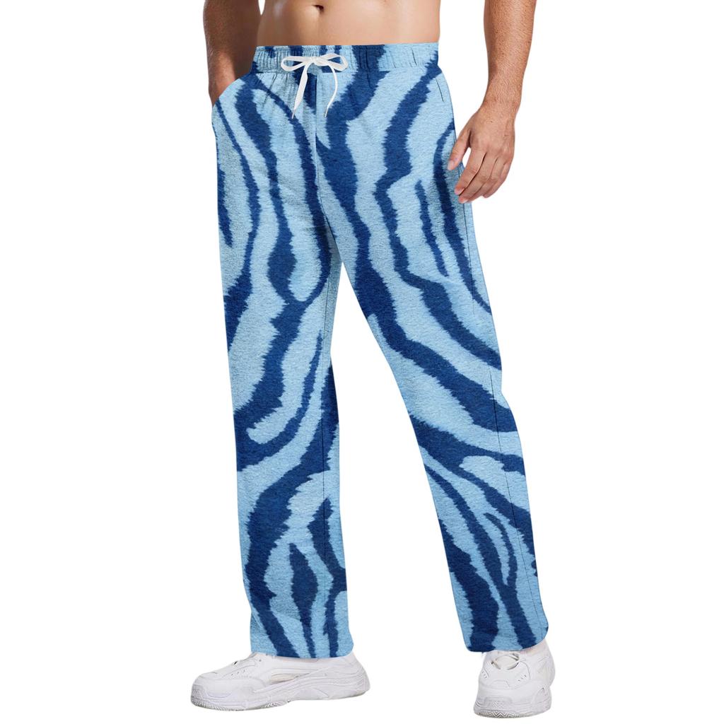 Men's Loose Fit Casual Leopard Print Pants Drawstring Waist Breathable Athletic Long Trousers for Daily Wear and Sports