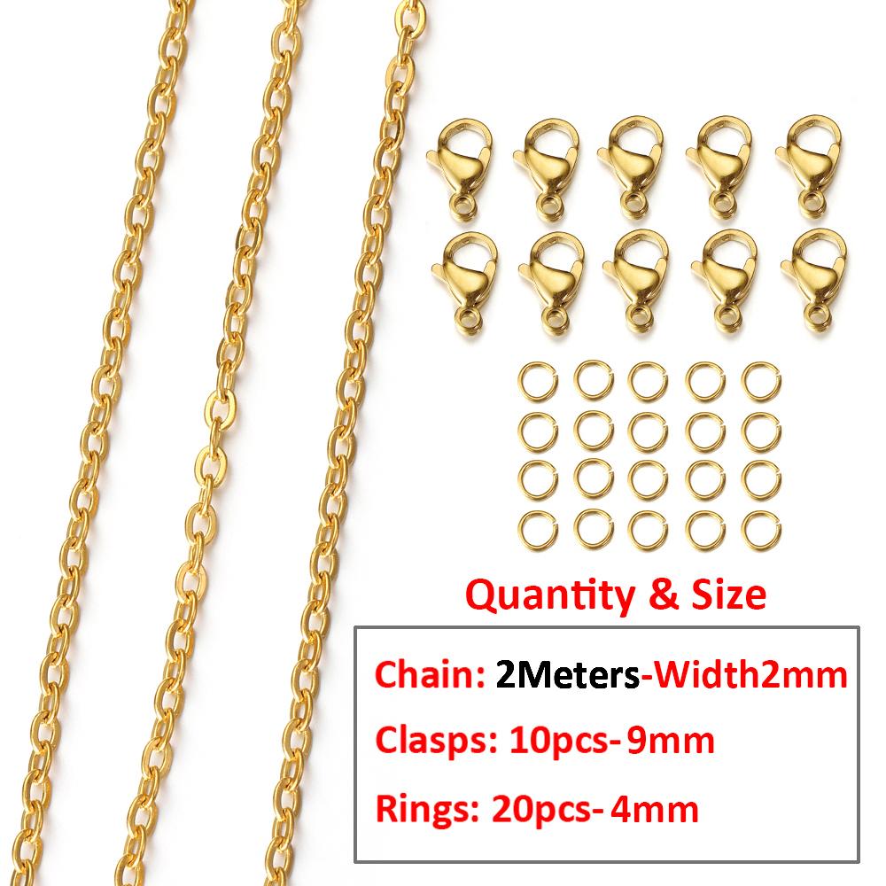 2Meters/1Meter Stainless Steel Chain Lobster Clasps Jump Rings Connectors Chains for Bracelet Necklace Jewelry Making DIY Kit