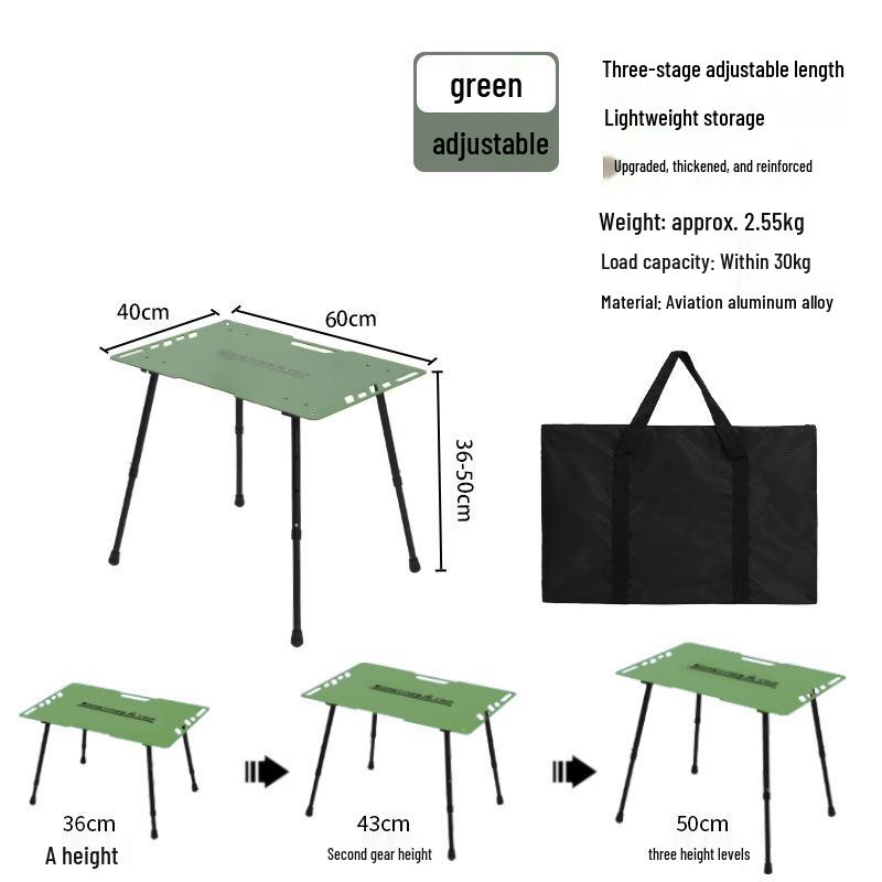 Portable Aluminum Tactical Table: Lightweight, Multifunctional, Height-Adjustable for Camping and Picnics