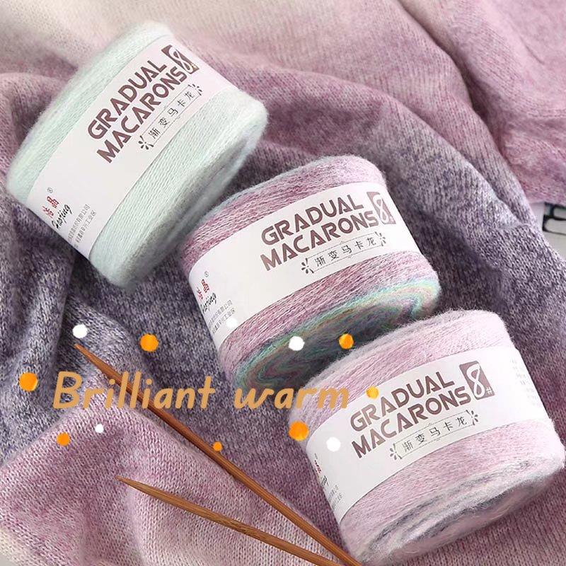 100g/roll Macaron Rainbow Section Dyed Yarn Mohair Blend Hand Woven Crochet Baby Sweater Outer Scarf Cake Thread Soft Fluffy